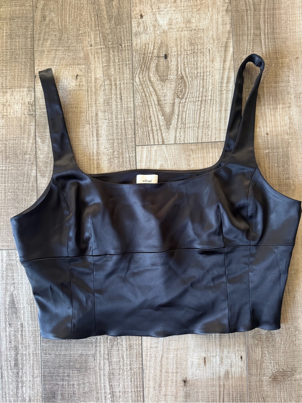 Wilfred Black Satin Square Neck Cropped Tank